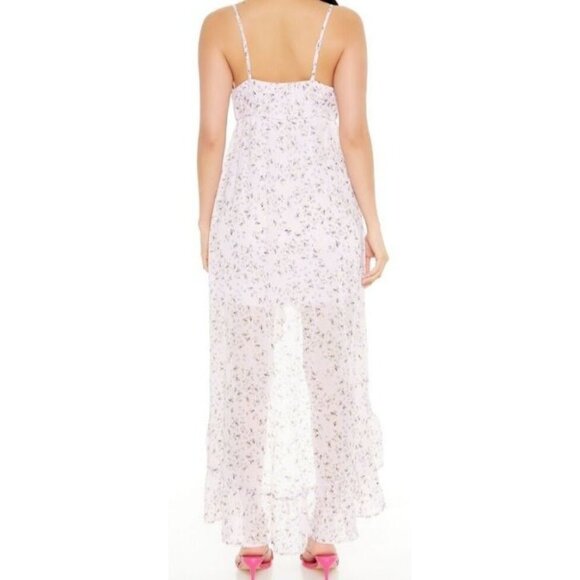 NEW Ditsy‎ Floral High-Low Maxi Dress With Spaghetti Straps & Ruffle Hem, Size M - Picture 4 of 16